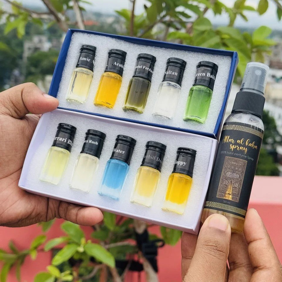 ১০ পিস আতরের সাথে ৫০ মিলি স্প্রে আতর ফ্রি